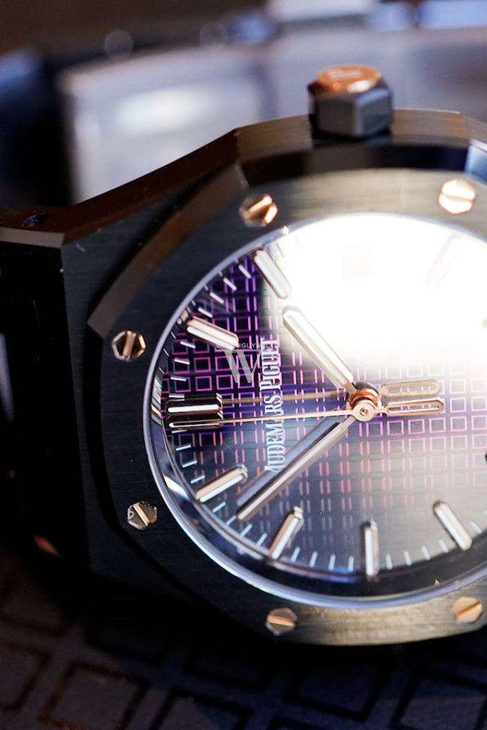 Audemars Piguet Royal Oak 34 Rainbow-coloured sapphire Dial Black Ceramic Watch 77350CE.OO.1266CE.02.A