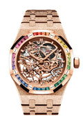 Audemars Piguet Royal Oak Frosted Gold Double Balance Wheel Openworked Rose Gold 37mm Rainbow Sapphire Watch 15468OR.YG.1259OR.01-B