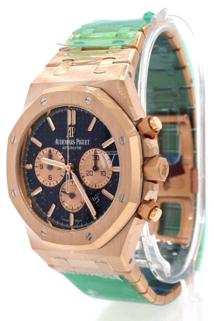 Audemars Piguet Royal Oak Blue Grande Tapisserie Dial Mens 18K Rose Gold Watch 26331Or.oo.1220Or.01
