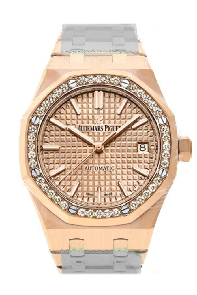 Audemars Piguet Royal Oak 37Mm Pink Gold-Toned Automatic 18K Gold Ladies Diamond Watch