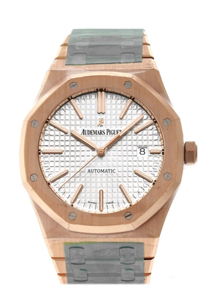 Audemars Piguet Royal Oak 41Mm White Dial Pink Gold Watche 15400Or.oo.1220Or.02 Silver Watch