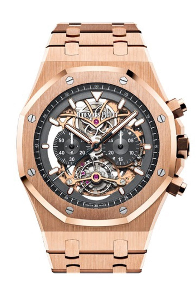 Audemars Piguet Royal Oak 44Mm Tourbillon Chronograph Openworked Rhodium Toned 18K Pink Gold Mens