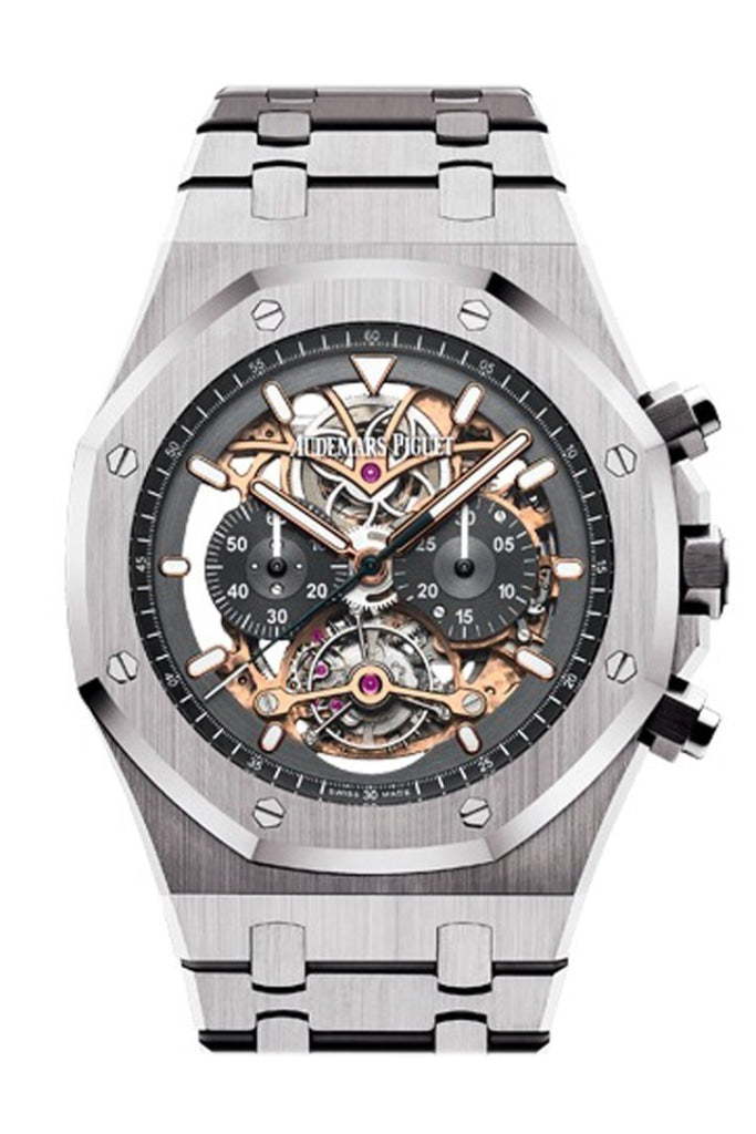 Audemars Piguet Royal Oak 44Mm Tourbillon Chronograph Openworked Rhodium Dial Titanium Mens Watch