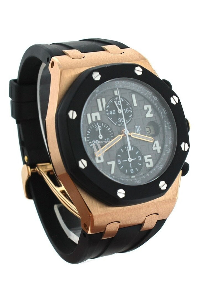 Audemars Piguet Royal Oak Offshore Black Dial 18Kt Rose Gold Rubber Chronograph Mens Watch