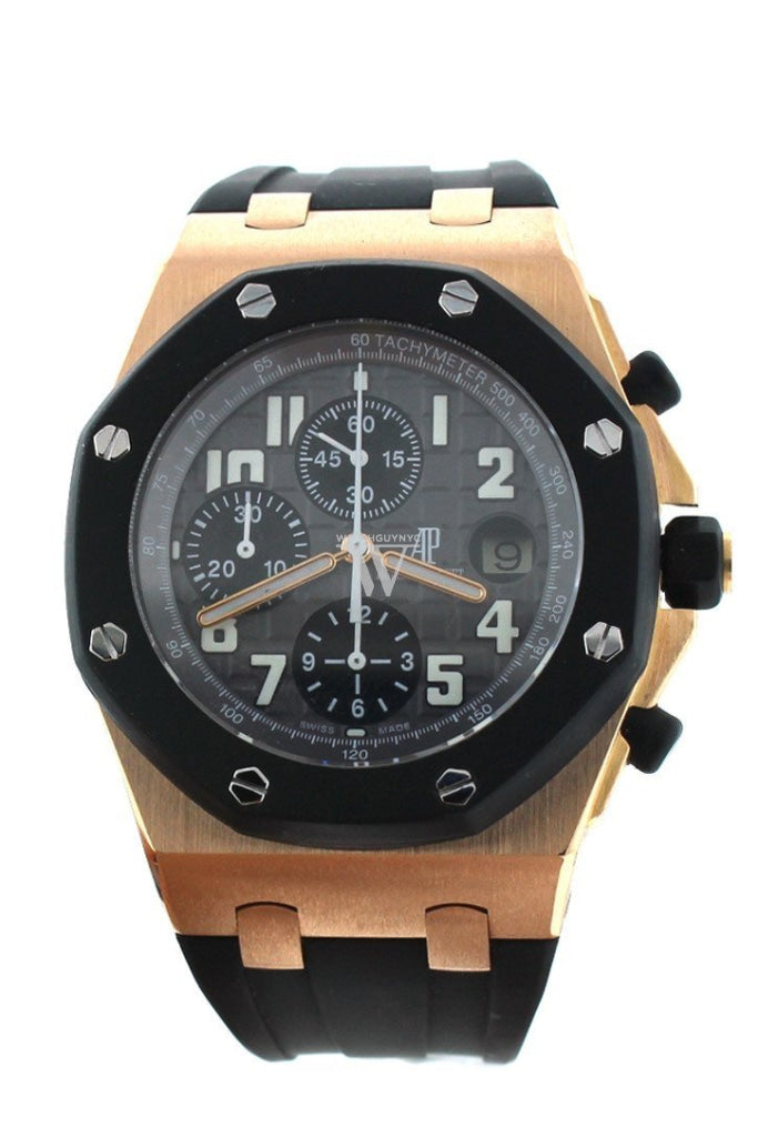 Audemars Piguet Royal Oak Offshore Black Dial 18Kt Rose Gold Rubber Chronograph Mens Watch