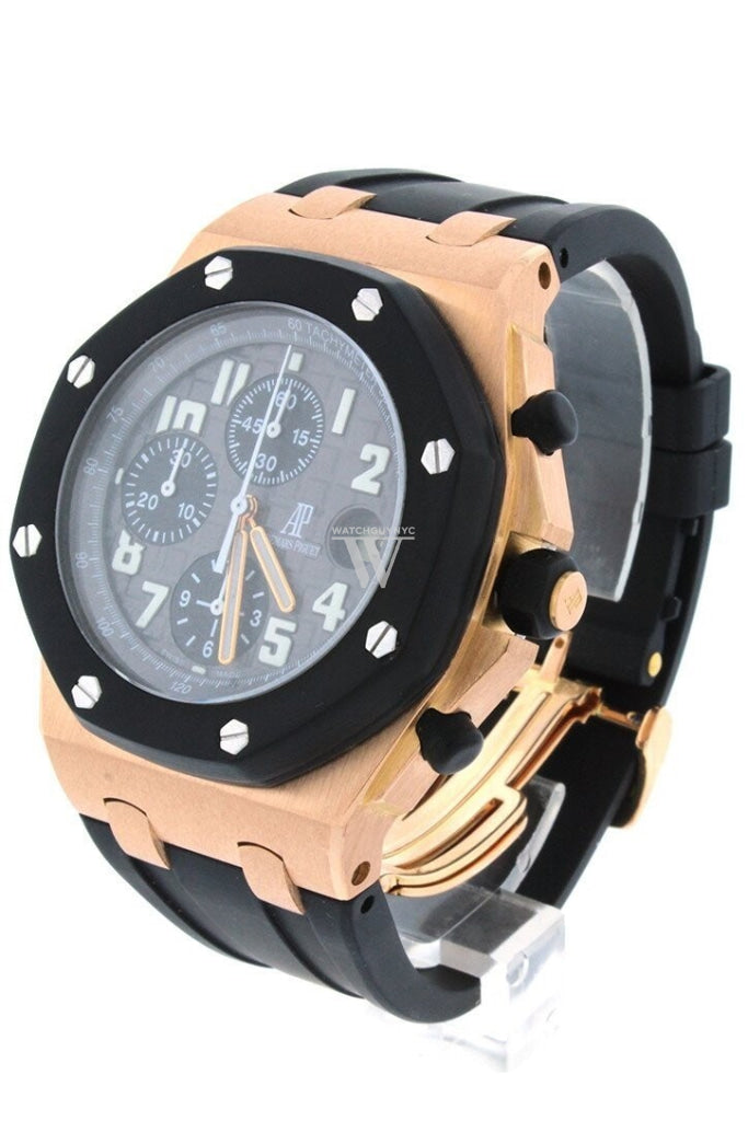 Audemars Piguet Royal Oak Offshore Black Dial 18Kt Rose Gold Rubber Chronograph Mens Watch