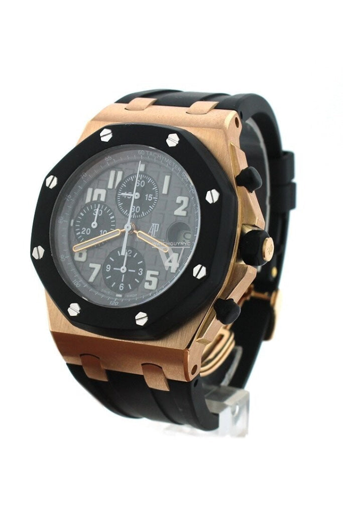 Audemars Piguet Royal Oak Offshore Black Dial 18Kt Rose Gold Rubber Chronograph Mens Watch