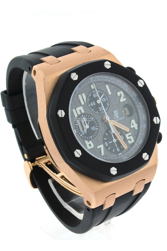 Audemars Piguet Royal Oak Offshore Black Dial 18Kt Rose Gold Rubber Chronograph Mens Watch