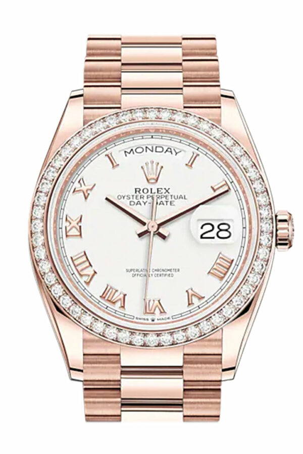 Rolex Day-Date 36 White Dial Diamond Bezel 18K Everose Gold President Watch 128345RBRRolex Day-Date 36 White Dial Diamond Bezel 18K Everose Gold President Watch 128345RBR