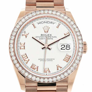 Rolex Day-Date 36 White Dial Diamond Bezel 18K Everose Gold President Watch 128345RBR