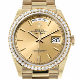 Rolex Day-Date 36 Gold Diamond Bezel Watch 128348RBR-0026 128348RBR