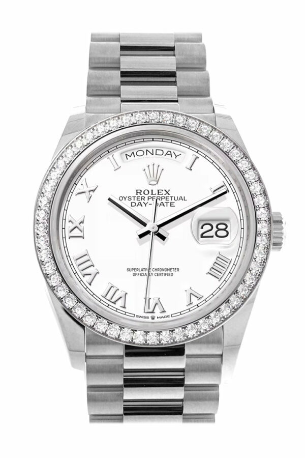 Rolex Day-Date 36 White Dial Diamond Bezel White Gold President Watch 128349RBRRolex Day-Date 36 White Dial Diamond Bezel White Gold President Watch 128349RBR