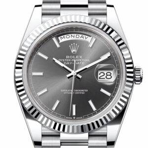 Rolex Day-Date 40 Slate Dial Fluted Bezel Platinum President Men's Watch 228236