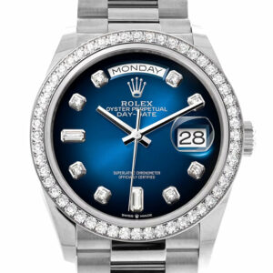 Rolex Day-Date 36 Blue ombré Diamond Dial Diamond Bezel White Gold President Watch 128349RBR