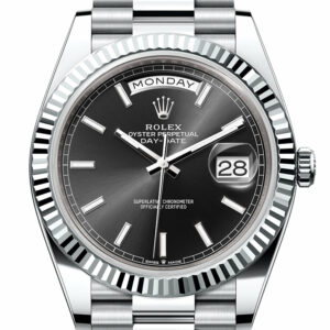 Rolex Day-Date 40 Black Dial Fluted Bezel Platinum President Men's Watch 228236