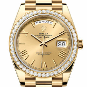 Rolex Day-Date 40 Champagne Roman Dial Diamond Bezel 18K Yellow Gold President Men's Watch 228348RBR 228348