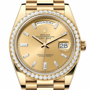 Rolex Day-Date 40 Champagne Baguette Diamonds Dial Yellow Gold President Men's Watch 228348RBR