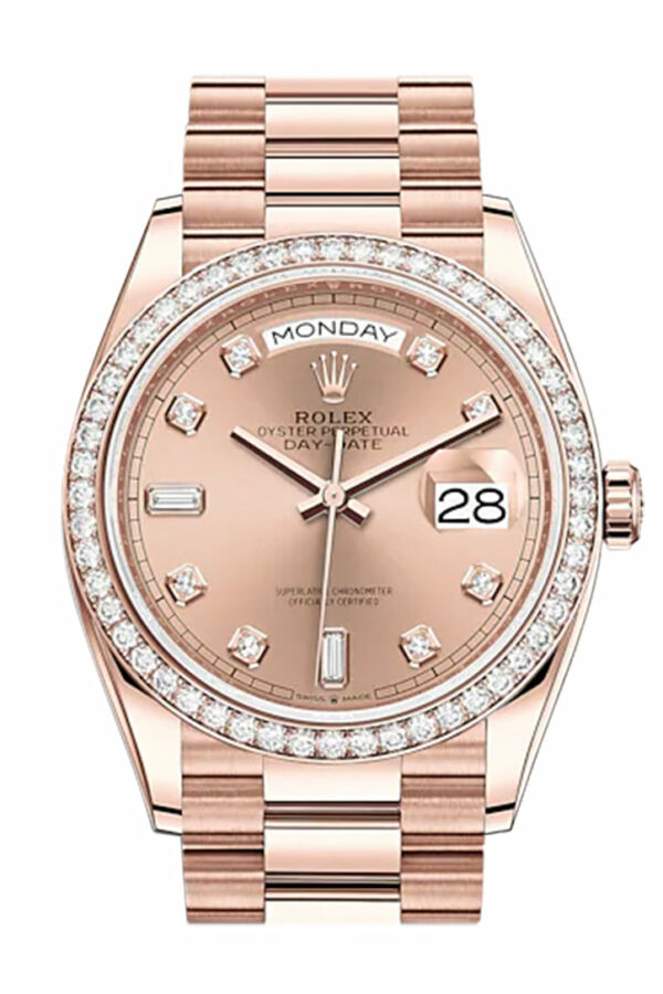 Rolex Day-Date 36 Rosé Colour Dial Diamond Bezel 18K Everose Gold President Watch 128345RBR