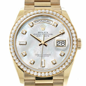 Rolex Day-Date 36 Mother of Pearl  Dial Gold Diamond Bezel Watch 128348RBR-0017 128348RBR