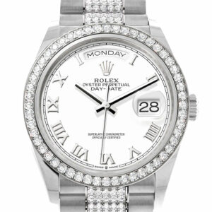 Rolex Day-Date 36 White Dial Diamond Bezel White Gold Diamond President Watch 128349RBR