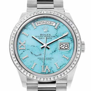 Rolex Day-Date 36 Turquoise Dial Diamond Bezel Platinum President Watch 128396TBR