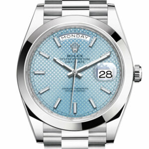 Rolex Day-Date 40 Ice blue Diagonal Motif Dial Dome Bezel Platinum President Men's Watch 228206