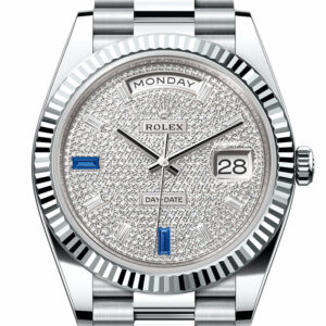 Rolex Day-Date 40 Diamond-Paved Dial Dial Fluted Bezel Platinum President Men's Watch 228236