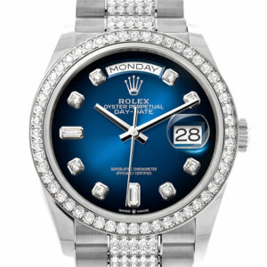 Rolex Day-Date 36 Blue ombré Diamond Dial Diamond Bezel White Gold Diamond President Watch 128349RBR