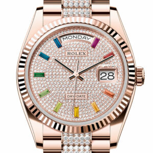 Rolex Day-Date 36 Diamond Paved Dial Fluted Bezel 18K Everose gold Diamond President Watch 128235