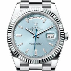 Rolex Day-Date 40 Ice-Blue Diamond Dial Dial Fluted Bezel Platinum President Men's Watch 228236