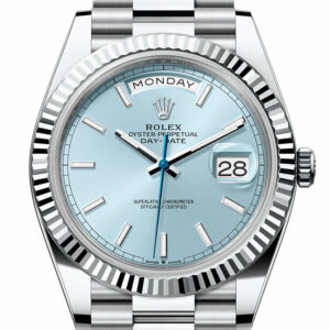 Rolex Day-Date 40 Ice-Blue Dial Dial Fluted Bezel Platinum President Men's Watch 228236