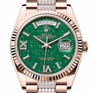 Rolex Day-Date 36 Aventurine Diamond Dial Fluted Bezel 18K Everose gold Diamond  President Watch 128235