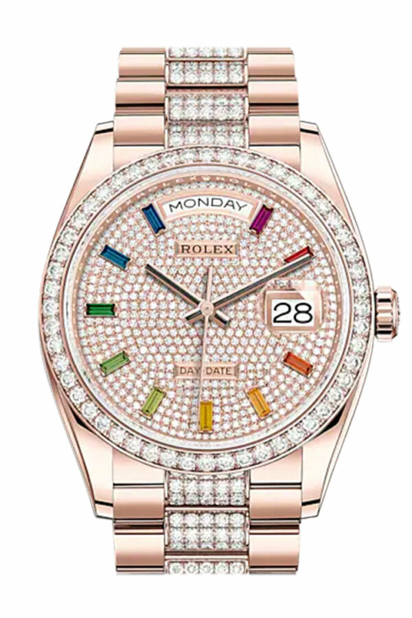 Rolex Day-Date 36 Diamond-Paved Dial Diamond Bezel 18K Everose Gold Diamond President Watch 128345RBR