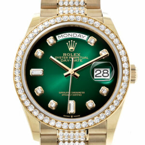 Rolex Day-Date 36 Green ombré Diamond Dial Gold Diamond Bezel Watch 128348RBR-0036 128348RBR