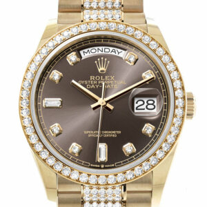 Rolex Day-Date 36 Dark Grey Diamond Dial Gold Diamond Bezel Watch 128348RBR-0007 128348RBR