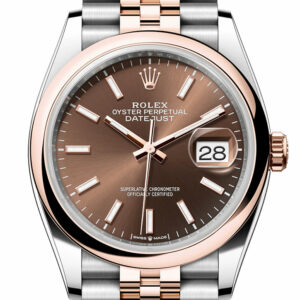 Rolex Datejust 36 Chocolate Dial Dome Rose Gold Two Tone Jubilee Watch 126201