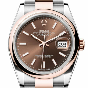 Rolex Datejust 36 Chocolate Dial Dome Rose Gold Two Tone Oyster Watch 126201