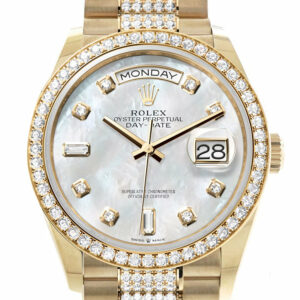 Rolex Day-Date 36 Mother-of-Pearl Diamond Dial Gold Diamond Bezel Watch 128348RBR-0019 128348RBR