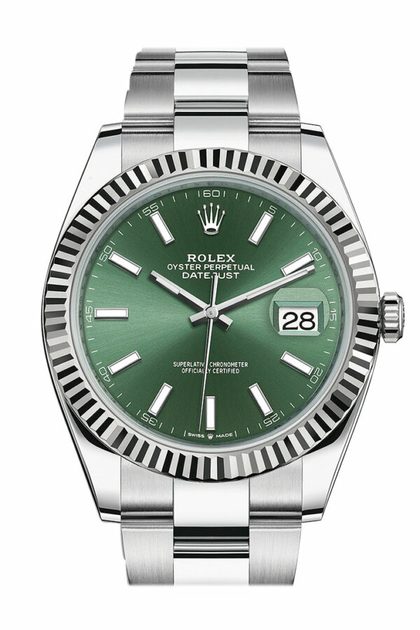 Rolex Datejust 41 Green Stick Dial White Gold Oyster 126334 126334-0027