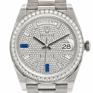 Rolex Day-Date 40 Paved Diamond And Sapphires Dial Bezel White Gold President Automatic Mens Watch