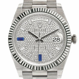 Rolex Day-Date 40 Paved Diamond And Sapphires Dial Fluted Bezel White Gold President Automatic Mens