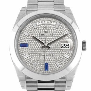 Rolex Day-Date 40 Paved Diamond Sapphires Dial Dome Bezel Platinum President Automatic Mens Watch