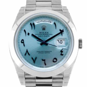 Rolex Day-Date 40 Ice Blue Hindu Arabic Numerals Dial Dome Bezel Platinum President Automatic Mens