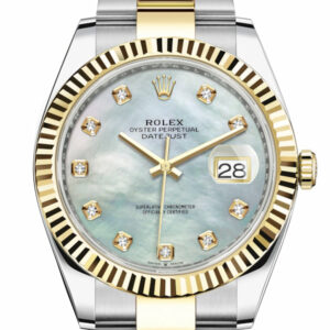 Rolex Datejust 41 Mother of Pearl Diamond Dial Fluted Bezel 18k Yellow Gold Mens Watch 126333