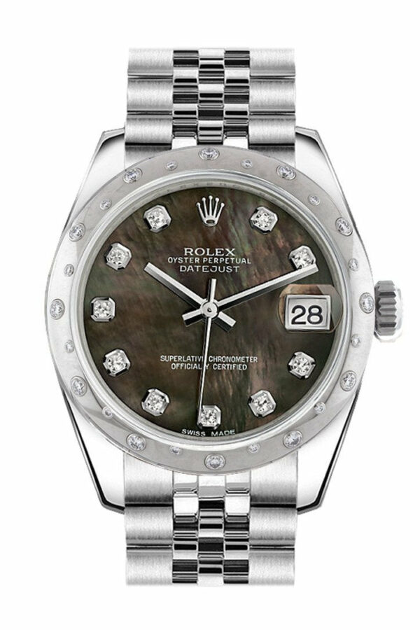 Rolex Datejust 31 Black Mother Of Pearl Diamond Dial Dome Set With Diamonds Bezel Jubilee Ladies