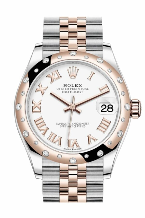 Rolex Datejust 31 White Roman Dial Diamond Bezel Jubilee Rose Gold Two Tone Watch 278341Rbr 278341