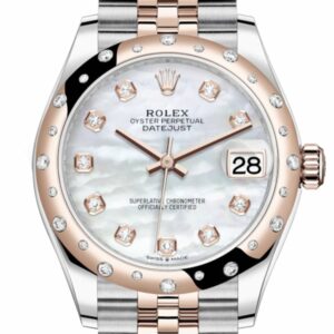 Rolex Datejust 31 White Mother-Of-Pearl Diamonds Dial Diamond Bezel Jubilee Rose Gold Two Tone Watch