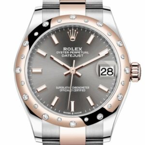 Rolex Datejust 31 Dark Rhodium Index Dial Diamond Bezel Rose Gold Two Tone Watch 278341Rbr 278341