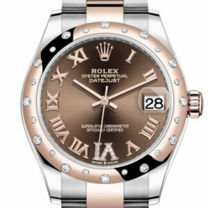 Rolex Datejust 31 Chocolate Large Vi Diamonds Dial Diamond Bezel Rose Gold Two Tone Watch 278341Rbr