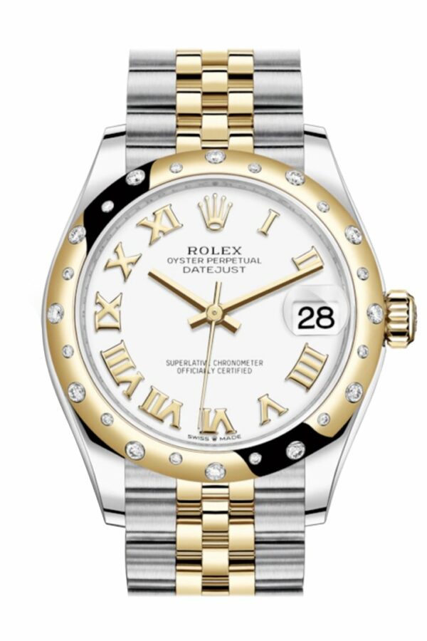 Rolex Datejust 31 White Roman Dial Diamond Bezel Jubilee Yellow Gold Two Tone Watch 278343Rbr 278343